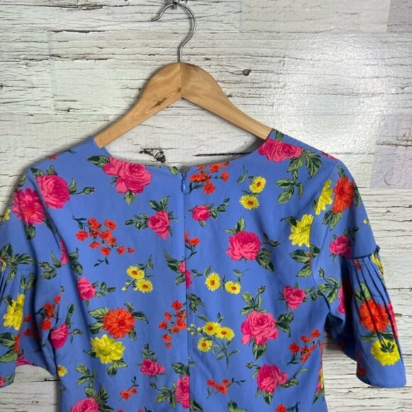 Ann Taylor floral pleated dress yellow blue size 4 - Picture 6 of 7